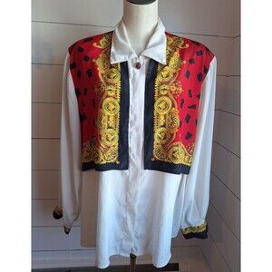 VTG Just For Women Button up White Blouse built In Bandana Vest  42/22w Plus SZ